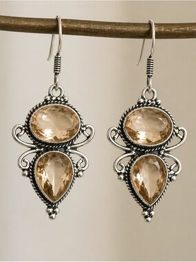 Morganite Gemstone Sterling Silver Dangle 2” Earrings